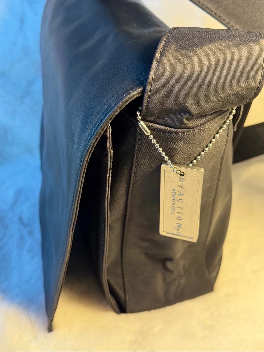 Kenneth Cole Black Leather and Nylon Shoulder / Messenger Bag